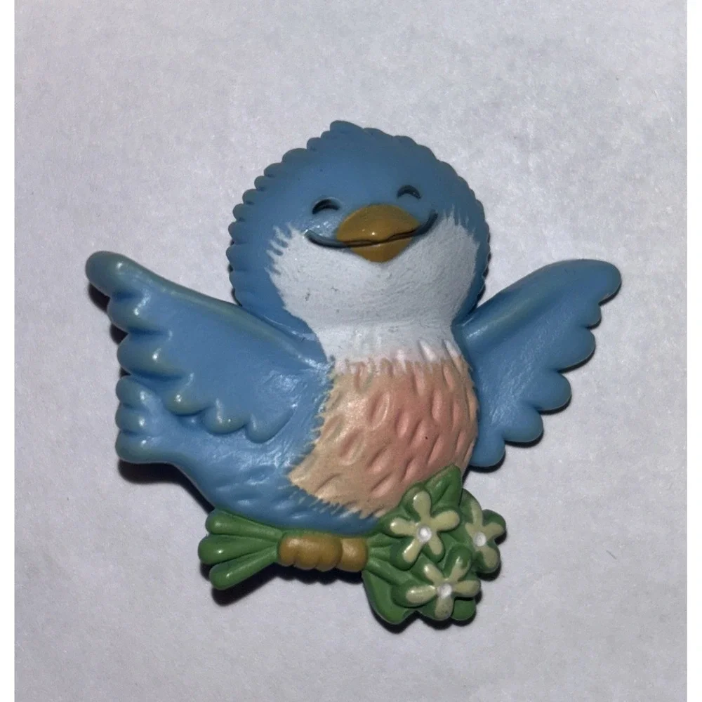 Hallmark PIN Easter Vintage BLUEBIRD w FLOWER Blue Bird 1981 Hallmark Brooch